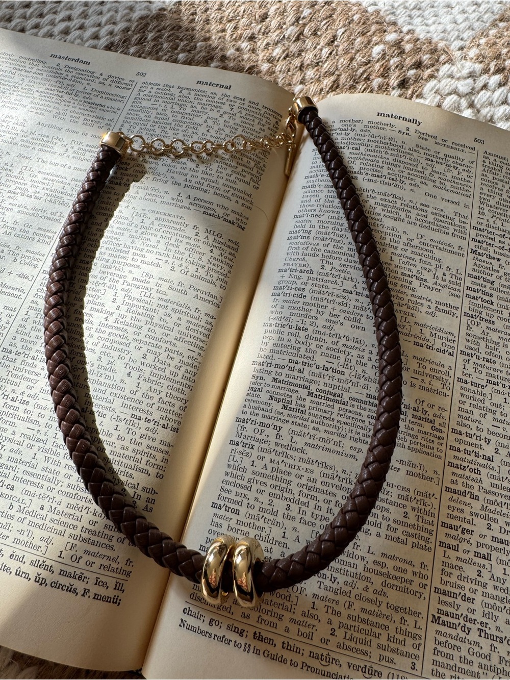 Nine West Brown Braided Necklace with Gold-Tone Accents